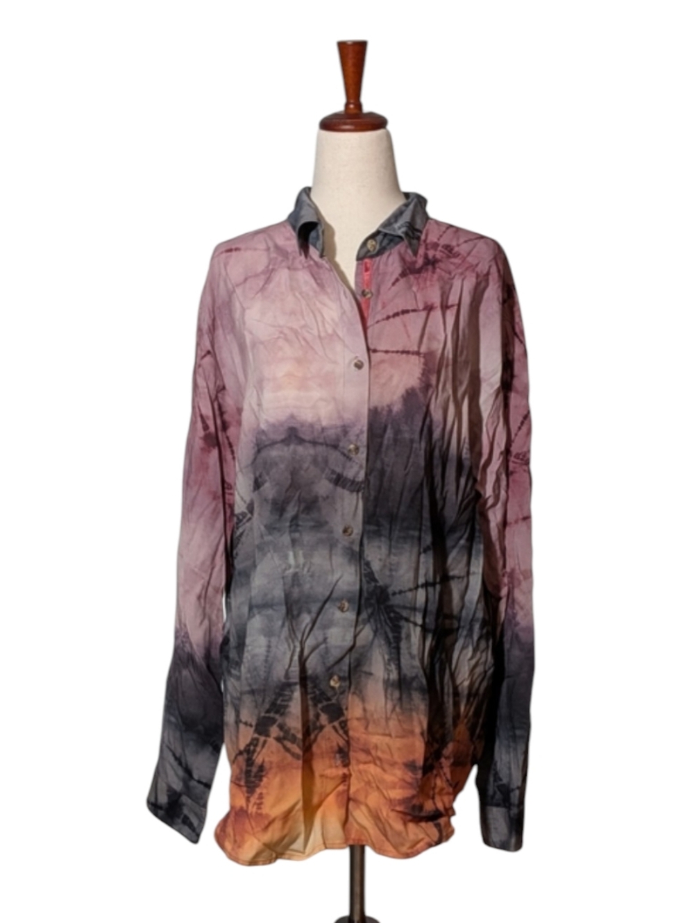 Johnny Was CALMÉ Tie-Dye Button-Up in Black, Rust & Mauve